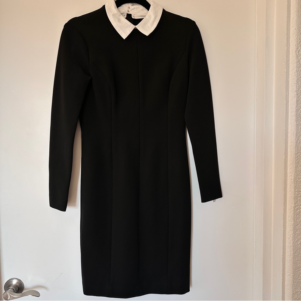rag & bone Black Zip Up Long Sleeve Zip Cuff Dress with White Snap Collar